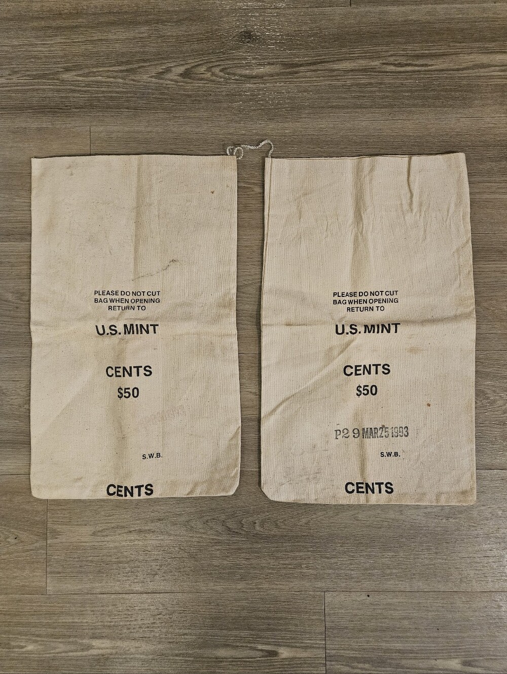 Lot of 2 Vintage U.S. Mint Canvas Coin Bag